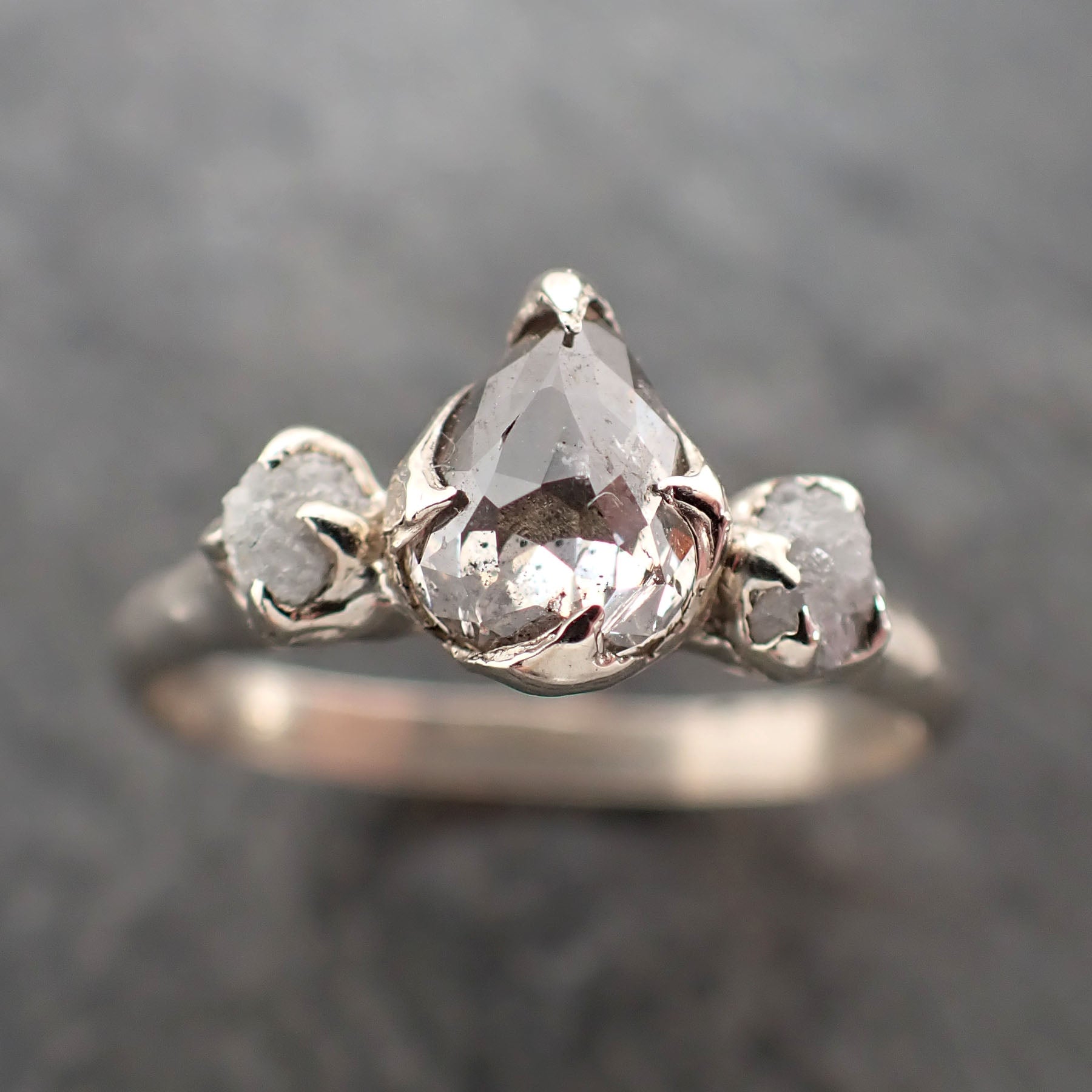 faceted fancy cut champagne diamond engagement 14k white gold multi stone wedding ring rough diamond ring byangeline 2385 Alternative Engagement