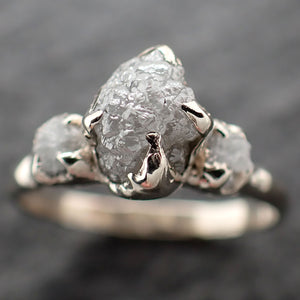 Rough Diamond 14k white gold Engagement Multi stone Wedding byAngeline 2698