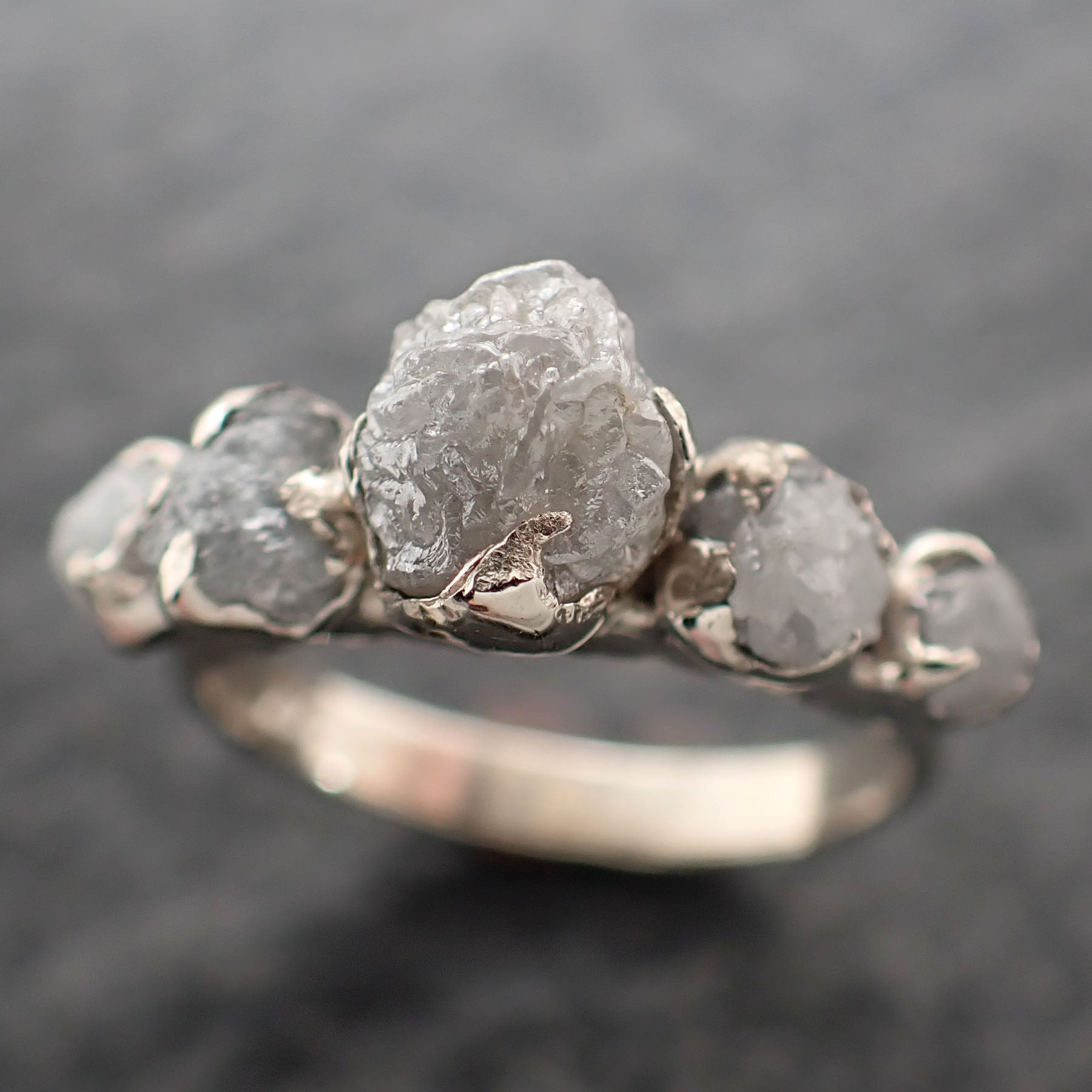 Custom Raw Diamond White gold Engagement Wedding Ring byAngeline 2701