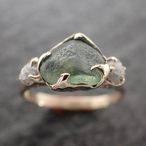 Raw green Montana Sapphire Diamond 18k White Gold Engagement Wedding Ring Custom One Of a Kind Gemstone Multi stone Ring 2692