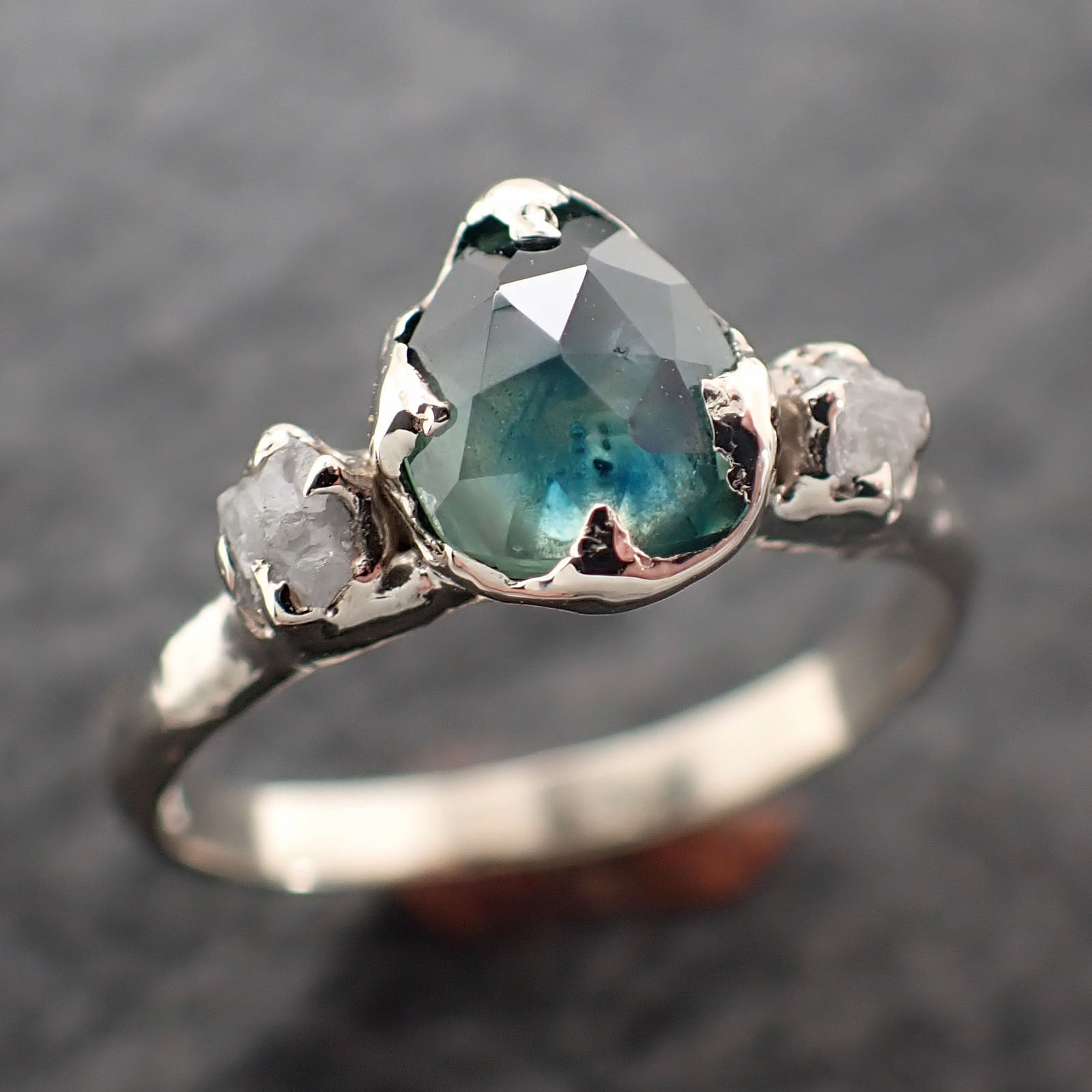 Fancy cut Montana Sapphire Diamond 14k White Gold Engagement Ring Wedding Ring blue Gemstone Ring Multi stone Ring 2691