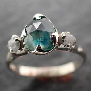 Fancy cut Montana Sapphire Diamond 14k White Gold Engagement Ring Wedding Ring blue Gemstone Ring Multi stone Ring 2691