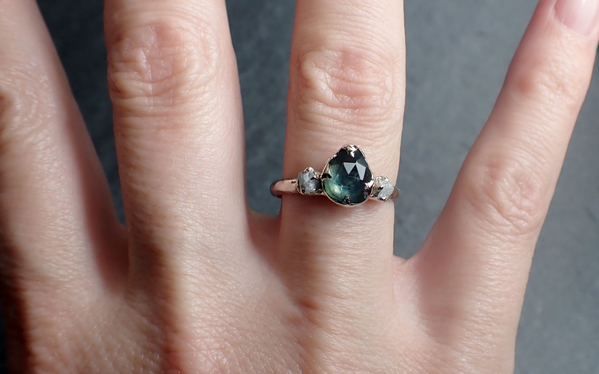 fancy cut montana sapphire diamond 14k white gold engagement ring wedding ring blue gemstone ring multi stone ring 2691 Alternative Engagement