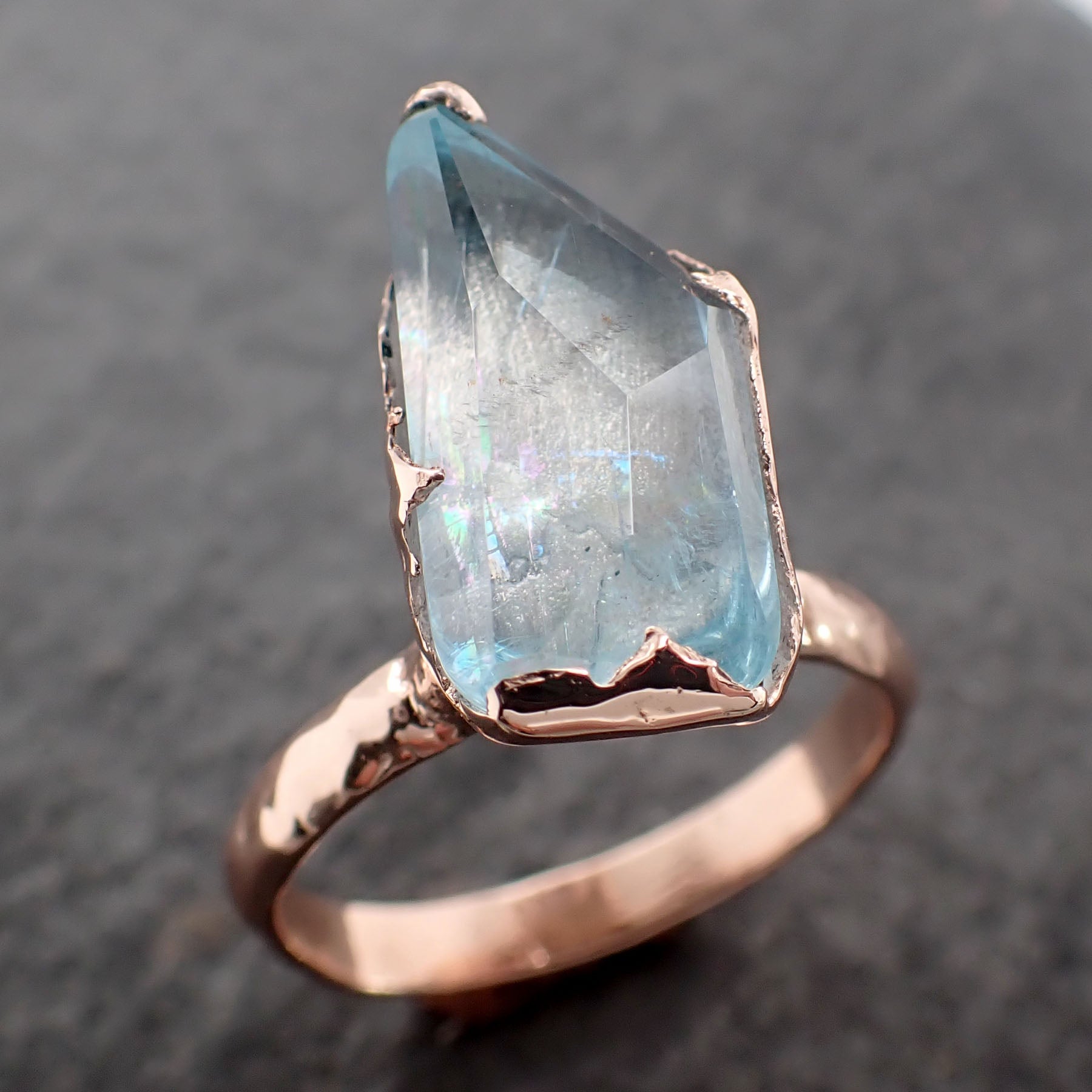 Partially faceted Aquamarine Solitaire Ring 14k Rose gold Custom One Of a Kind Gemstone Ring Bespoke byAngeline 2686