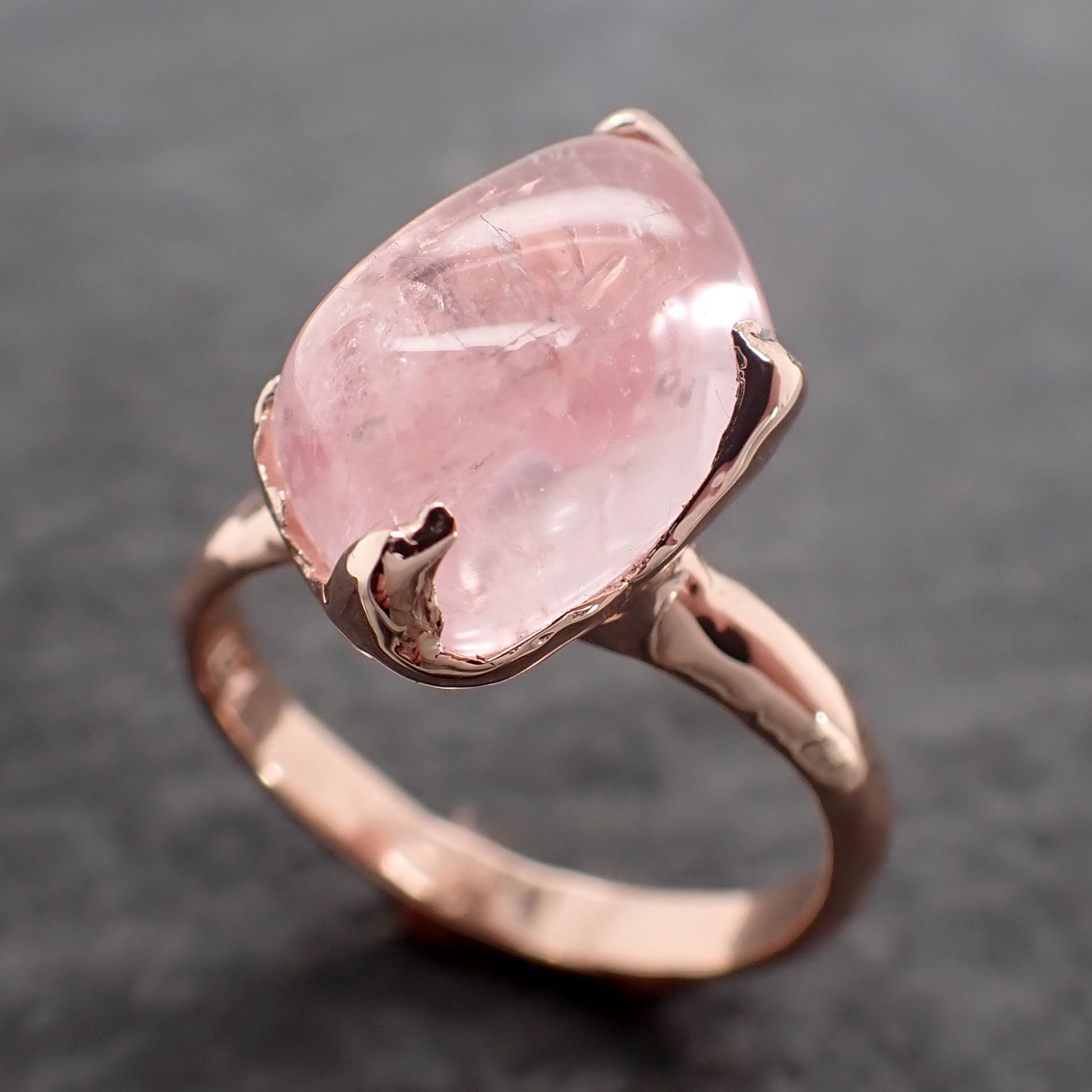 Morganite Pebble candy polished Rose 14k Rose gold Solitaire gemstone ring 2687