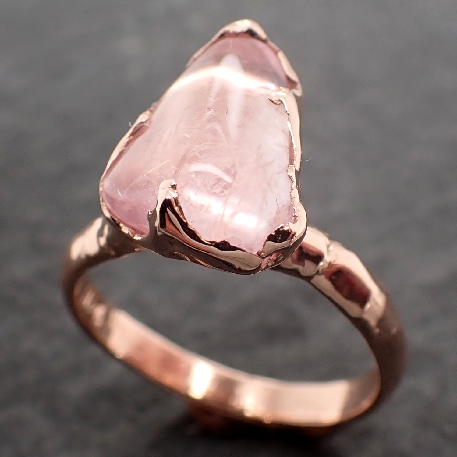 Morganite tumbled Rose 14k gold Solitaire gemstone ring 2688