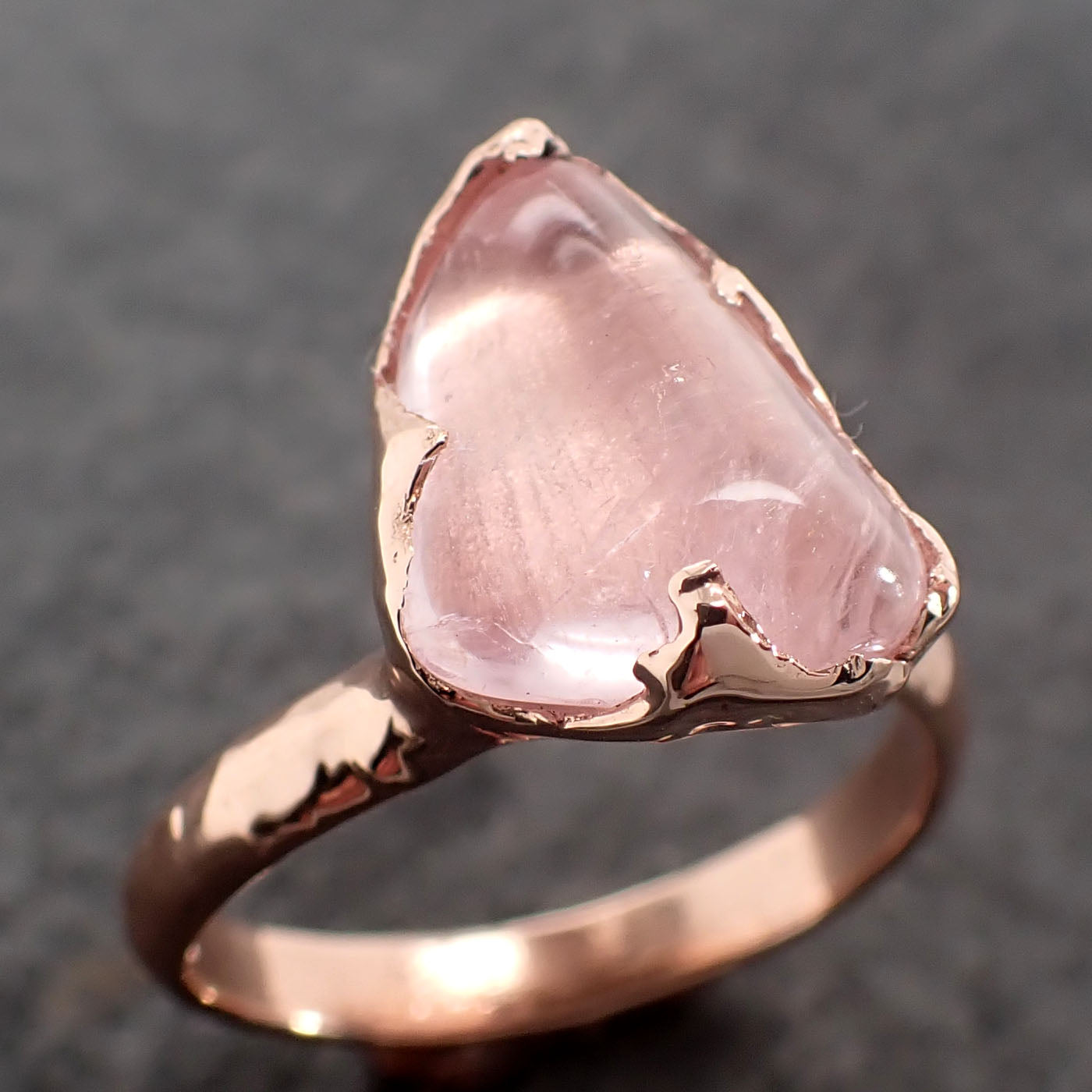 Morganite Pebble candy polished Rose 14k Rose gold Solitaire gemstone ring 2688