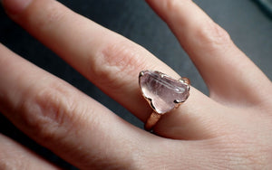 Morganite tumbled Rose 14k gold Solitaire gemstone ring 2688