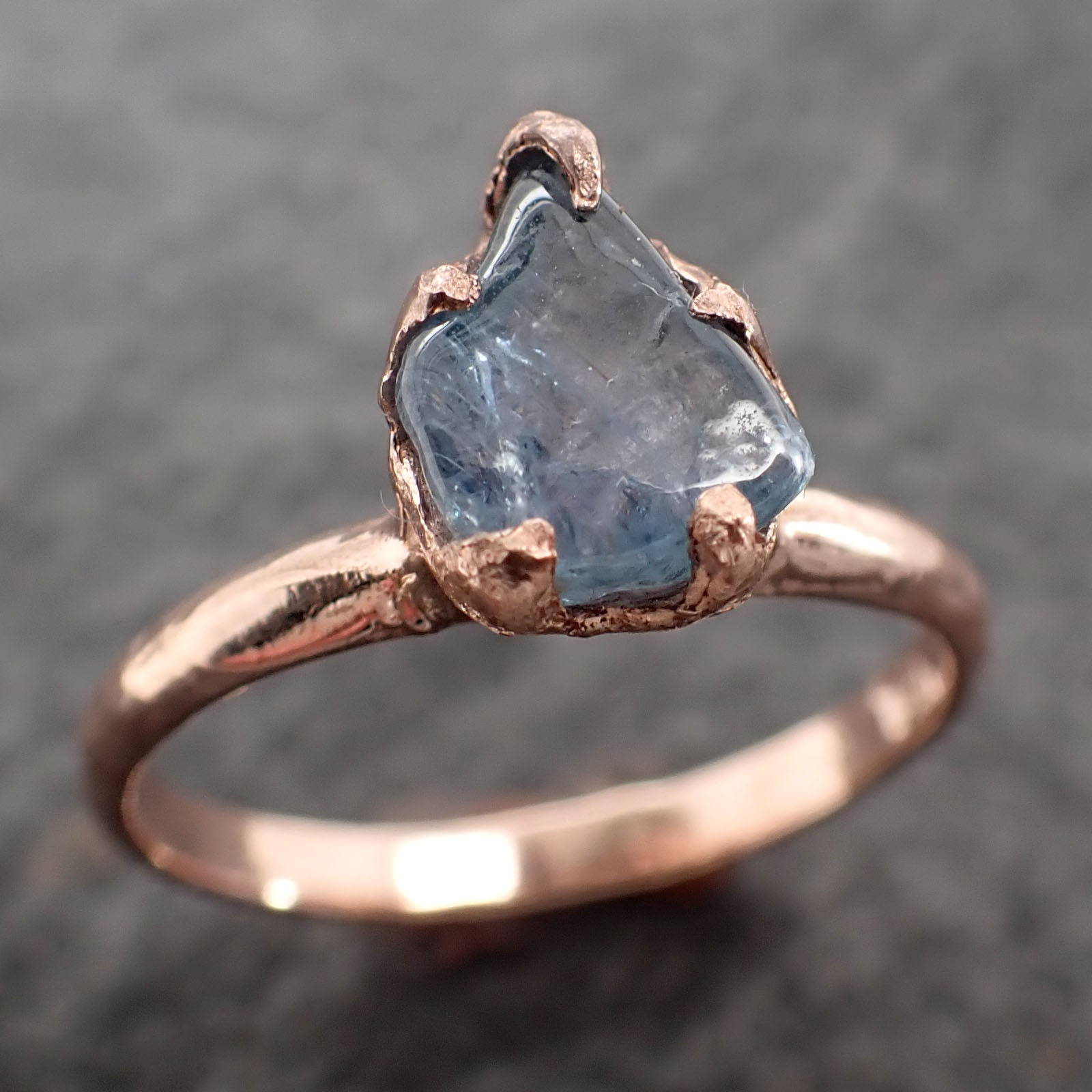 Sapphire tumbled 14k Rose gold Solitaire gemstone ring 2710
