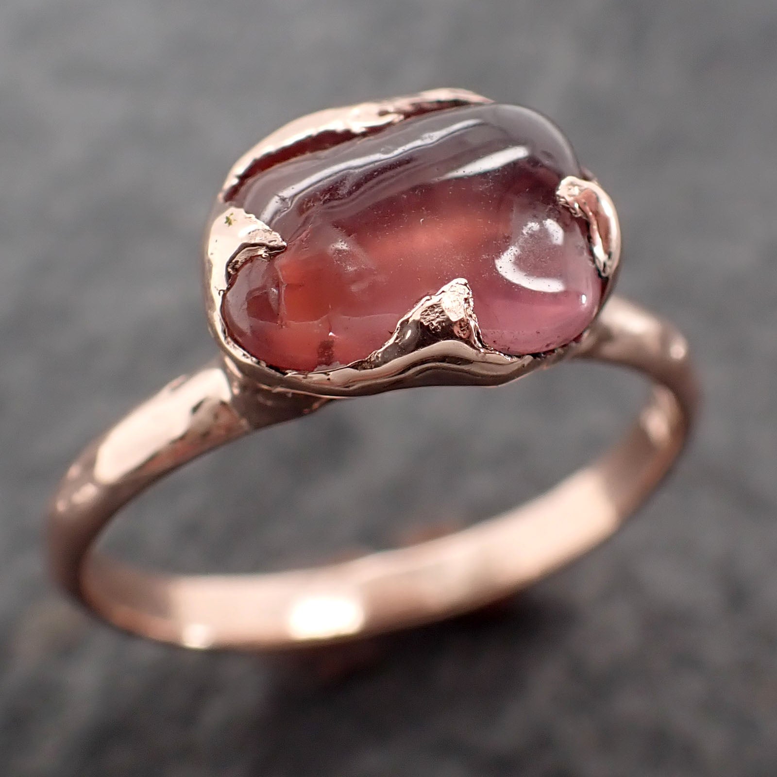 Sapphire Pebble red candy polished 14k Rose gold Solitaire gemstone ring 2711