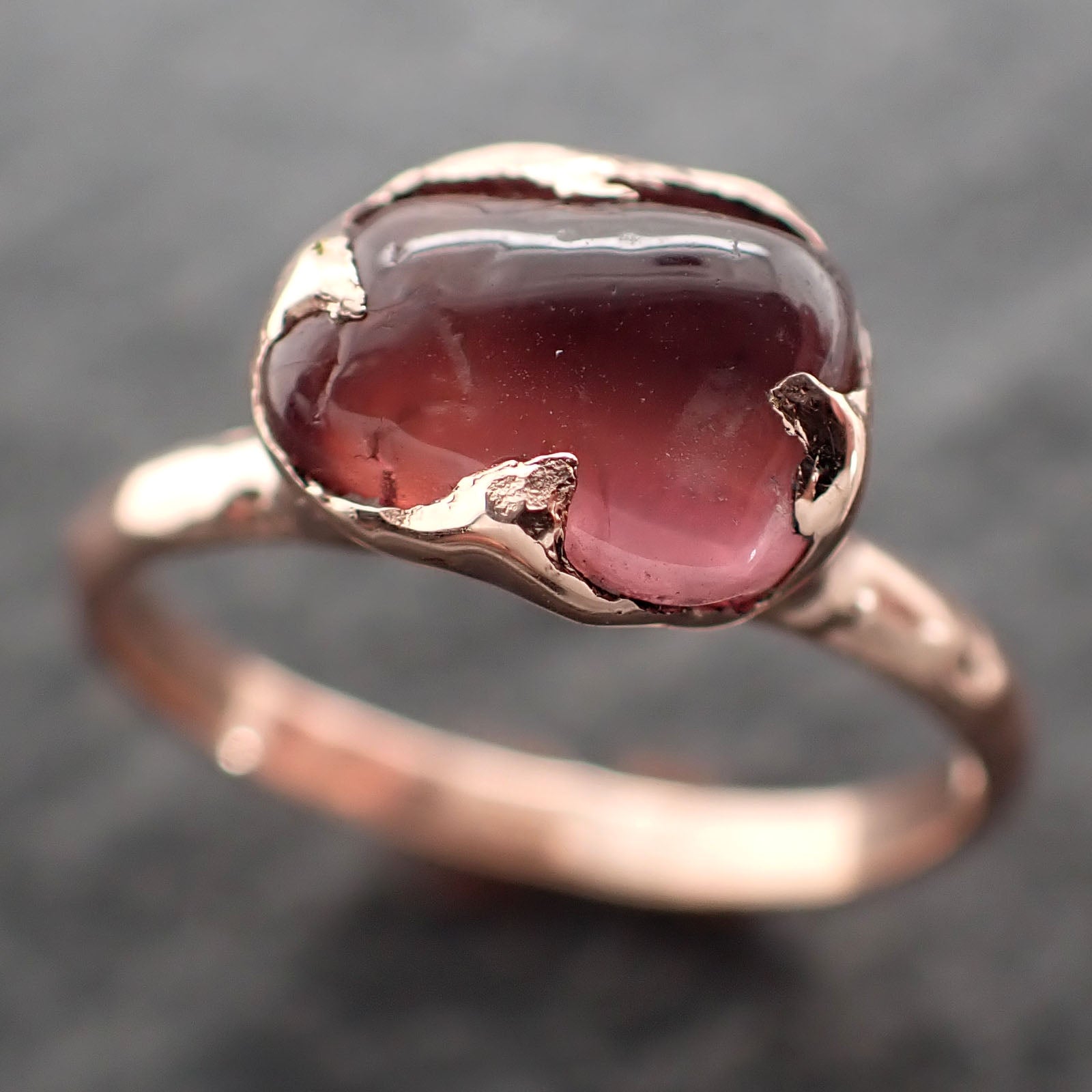 Sapphire Pebble red candy polished 14k Rose gold Solitaire gemstone ring 2711