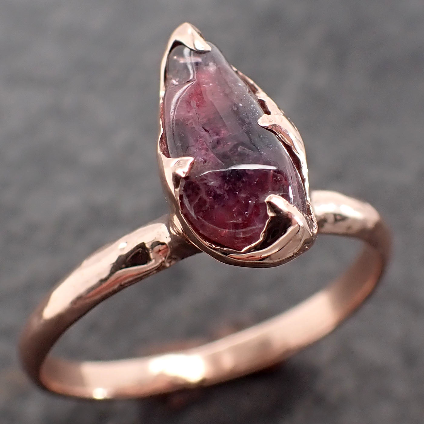 sapphire pebble ruby red candy polished 14k rose gold solitaire gemstone ring 2712 Alternative Engagement