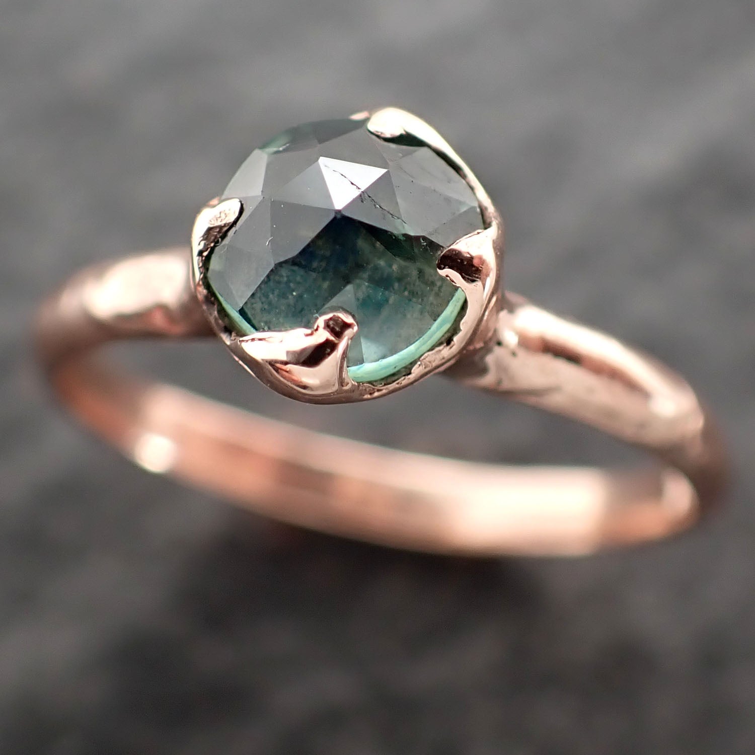Fancy cut Montana blue green Sapphire Rose gold Solitaire Ring Gold Gemstone Engagement Ring 2714