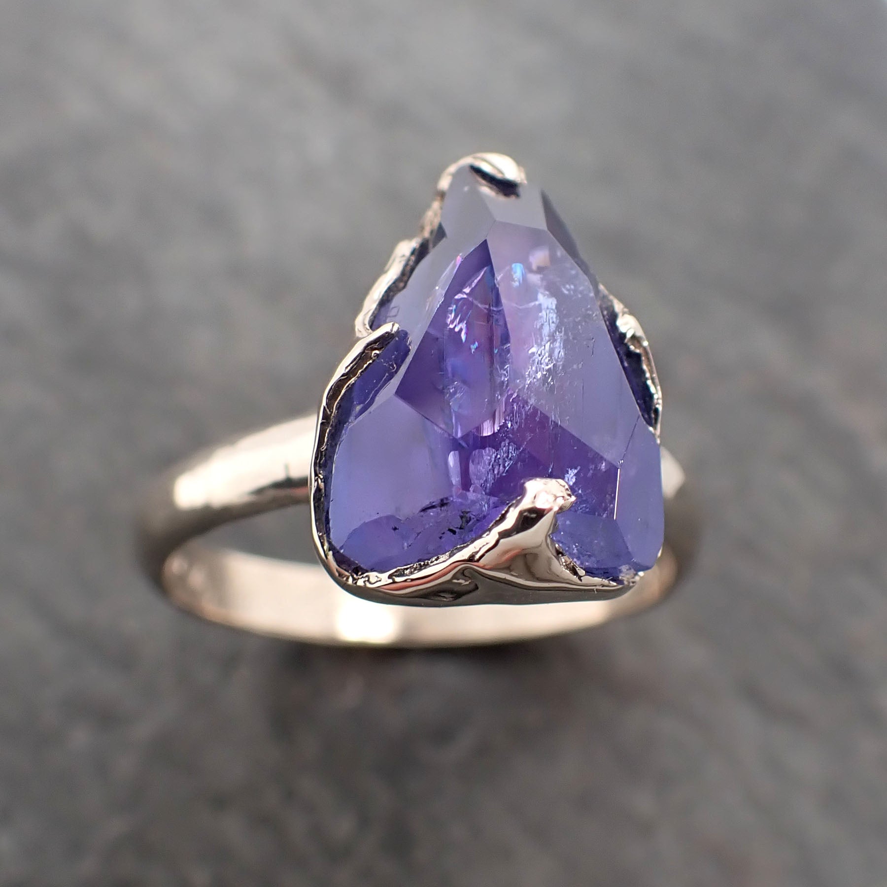 Fancy cut Tanzanite Crystal Solitaire 18k recycled White Gold Ring Gemstone Tanzanite stacking cocktail statement byAngeline 2388