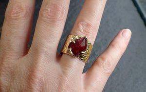 Partially Faceted Ruby Sapphire Ring Gemstone Ring Cocktail Solitaire Yellow 18k Cigar band 3218