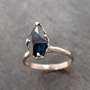 Blue Sapphire Partially Faceted Solitaire 18k White Gold Engagement Ring Wedding Ring Custom One Of a Kind blue Gemstone Ring 2391