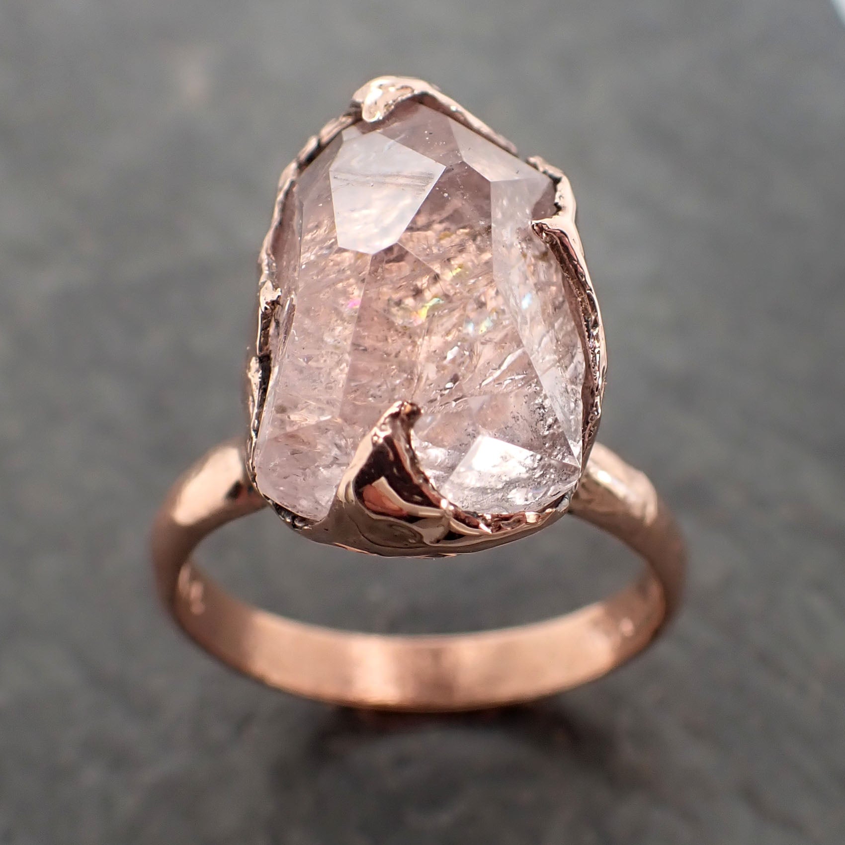 morganite partially faceted 14k rose gold solitaire pink gemstone ring statement ring gemstone jewelry by angeline 2392 Alternative Engagement