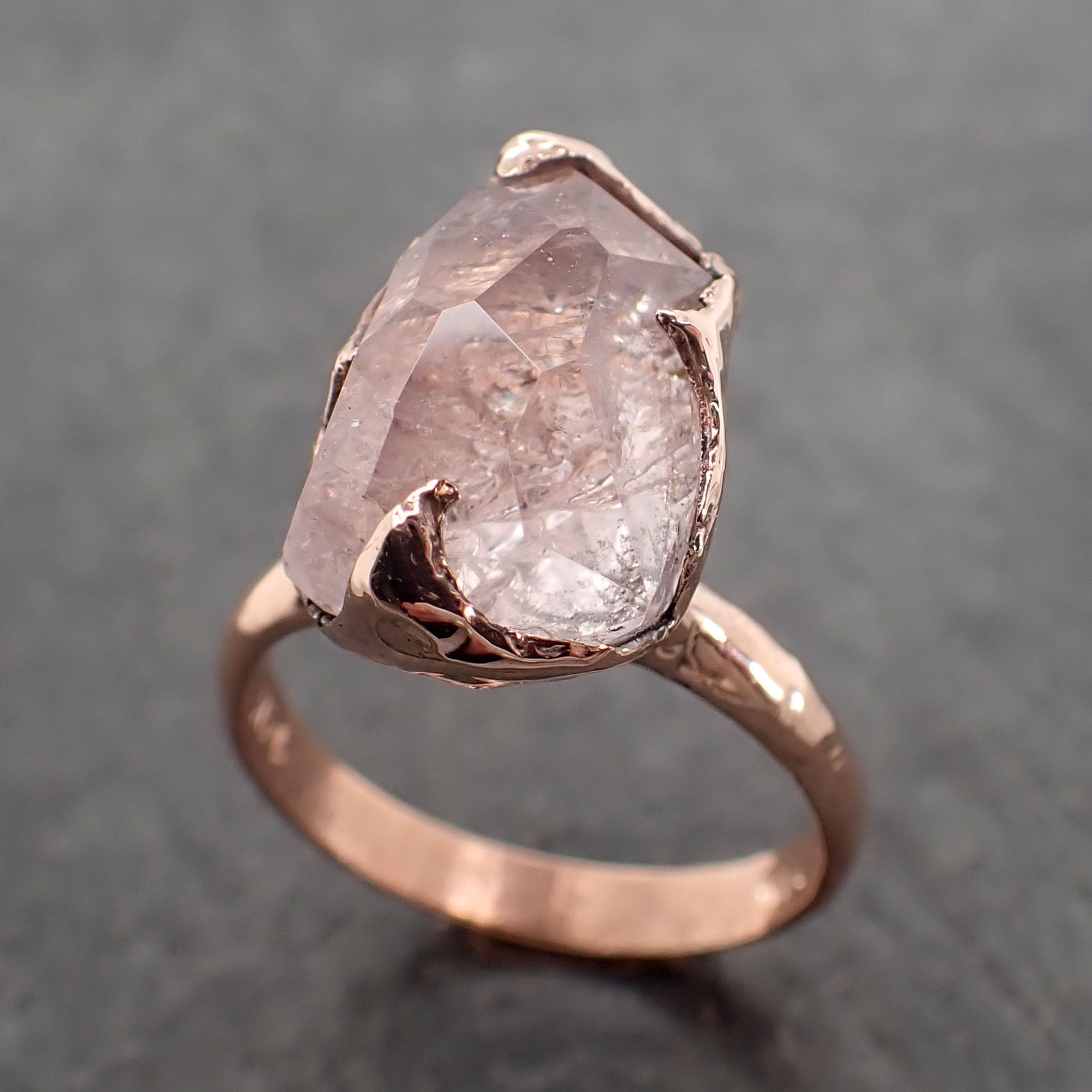 Morganite partially faceted 14k Rose gold solitaire Pink Gemstone Cocktail Ring Statement Ring gemstone Jewelry by Angeline 2392
