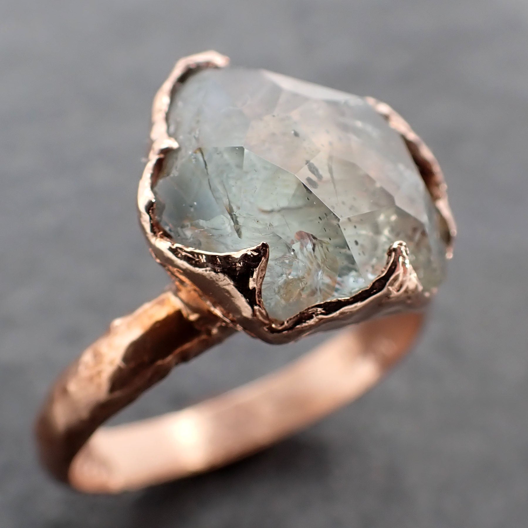 Partially Faceted ice blue Sapphire Solitaire 14k rose Gold Engagement Ring Wedding Ring Custom One Of a Kind Gemstone Ring 2396