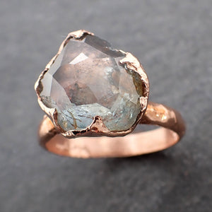 partially faceted ice blue sapphire solitaire 14k rose gold engagement ring wedding ring custom one of a kind gemstone ring 2396 Alternative Engagement