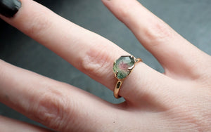 Fancy cut Watermelon Tourmaline Yellow Gold Ring Gemstone Solitaire recycled 18k statement cocktail statement 2397