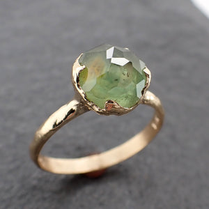 Partially Faceted Green Montana Sapphire Solitaire 18k yellow Gold Engagement Ring Wedding Ring Custom One Of a Kind Gemstone Ring 2398