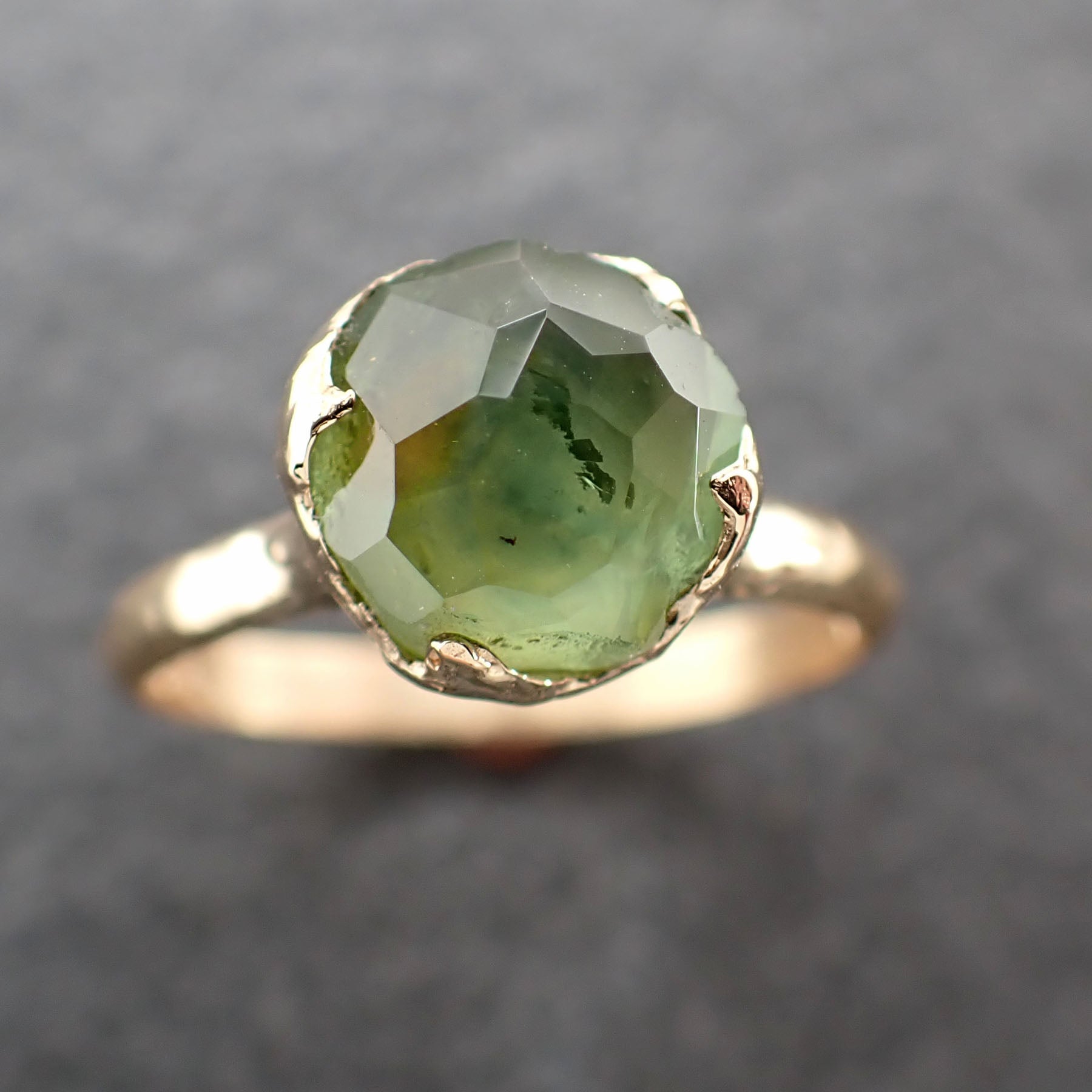Partially Faceted Green Montana Sapphire Solitaire 18k yellow Gold Engagement Ring Wedding Ring Custom One Of a Kind Gemstone Ring 2398