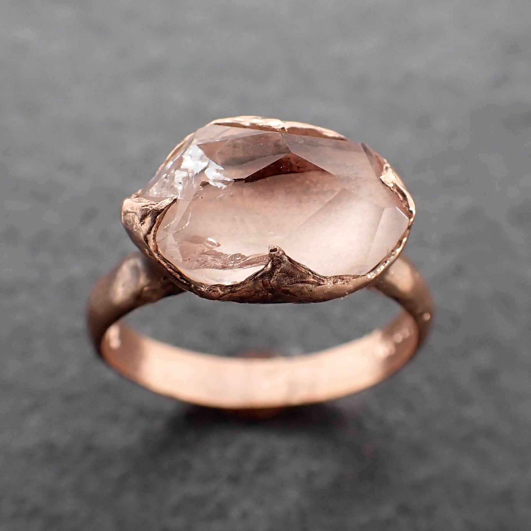 Morganite partially faceted 14k Rose gold solitaire Pink Gemstone Cocktail Ring Statement Ring gemstone Jewelry by Angeline 2400