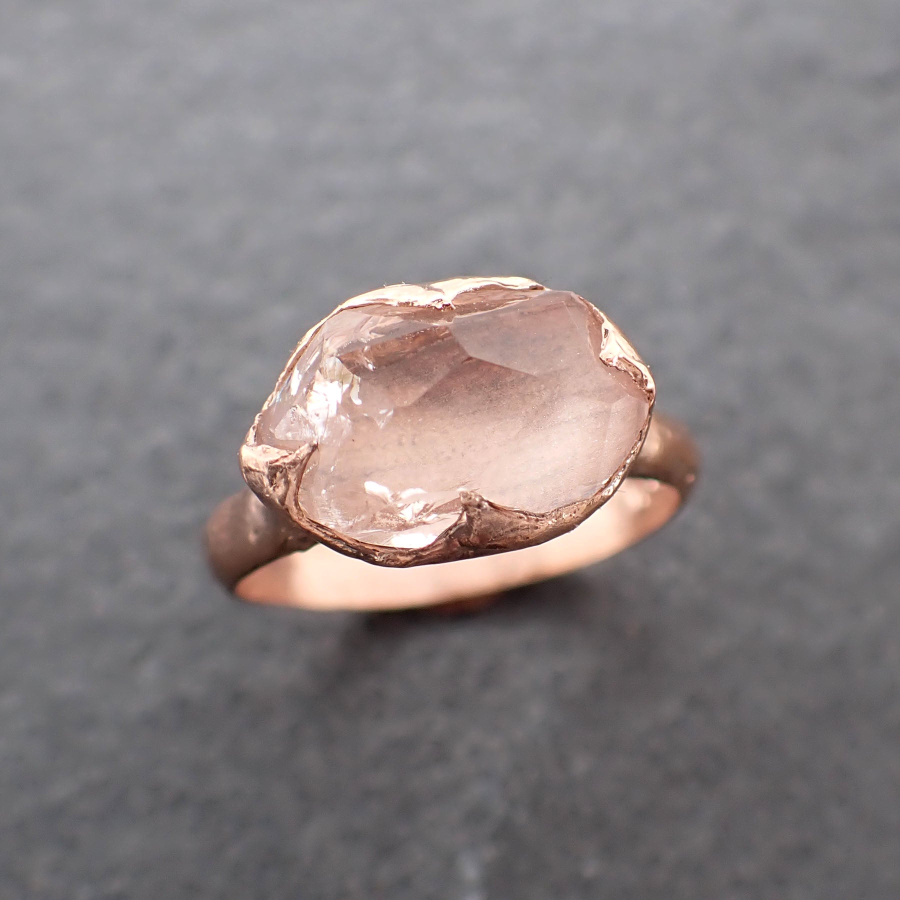 Morganite partially faceted 14k Rose gold solitaire Pink Gemstone Cocktail Ring Statement Ring gemstone Jewelry by Angeline 2400