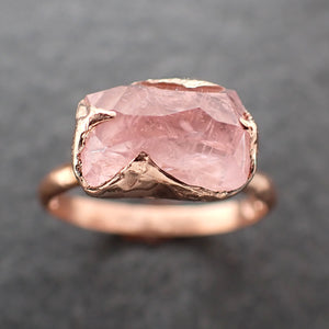 Morganite partially faceted 14k Rose gold solitaire Pink Gemstone Cocktail Ring Statement Ring gemstone Jewelry by Angeline 2401