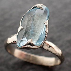Partially faceted Aquamarine Solitaire Ring 14k White gold Custom One Of a Kind Gemstone Ring Bespoke byAngeline 2730