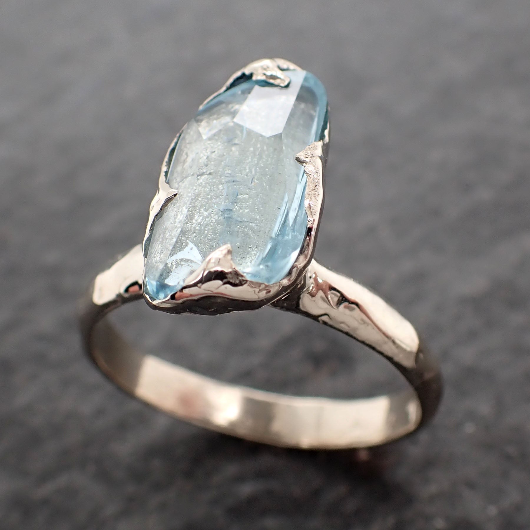 Partially faceted Aquamarine Solitaire Ring 14k White gold Custom One Of a Kind Gemstone Ring Bespoke byAngeline 2730