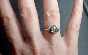 Fancy cut salt and pepper Diamond Multi stone Engagement 14k White Gold Wedding Ring Rough Diamond Ring byAngeline 2729