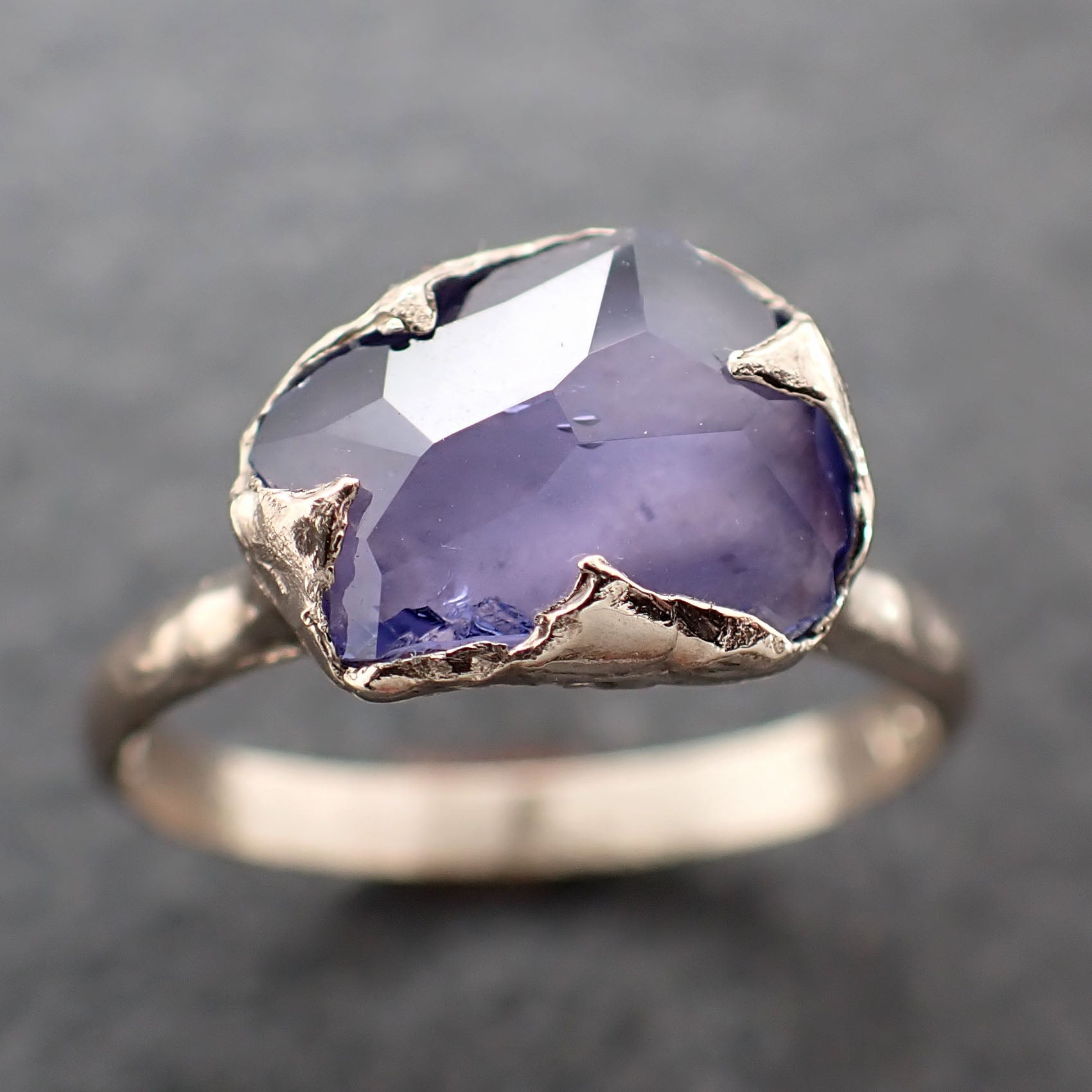 Partially Faceted lavender Sapphire Solitaire 18k white Gold Engagement Ring Wedding Ring Custom One Of a Kind Gemstone Ring 2793