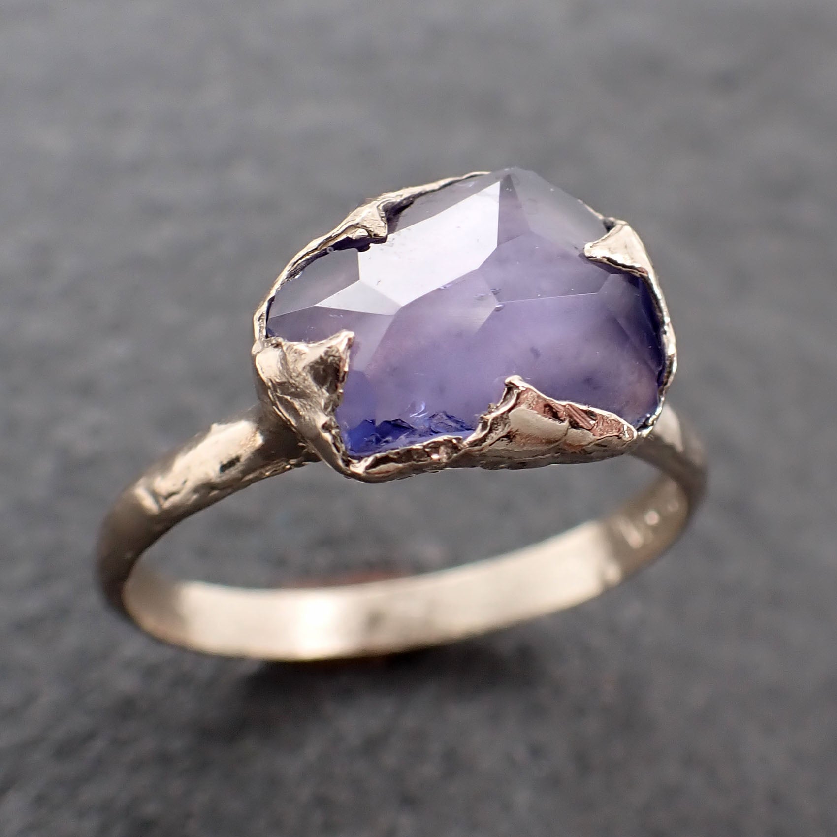 Partially Faceted Lavender Sapphire Solitaire 18k white Gold Engagement Ring Wedding Ring Custom One Of a Kind Gemstone Ring 2393