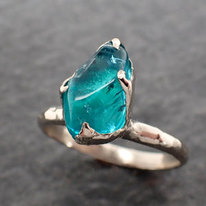 Apatite Pebble candy polished White 14k gold Solitaire gemstone ring 2732