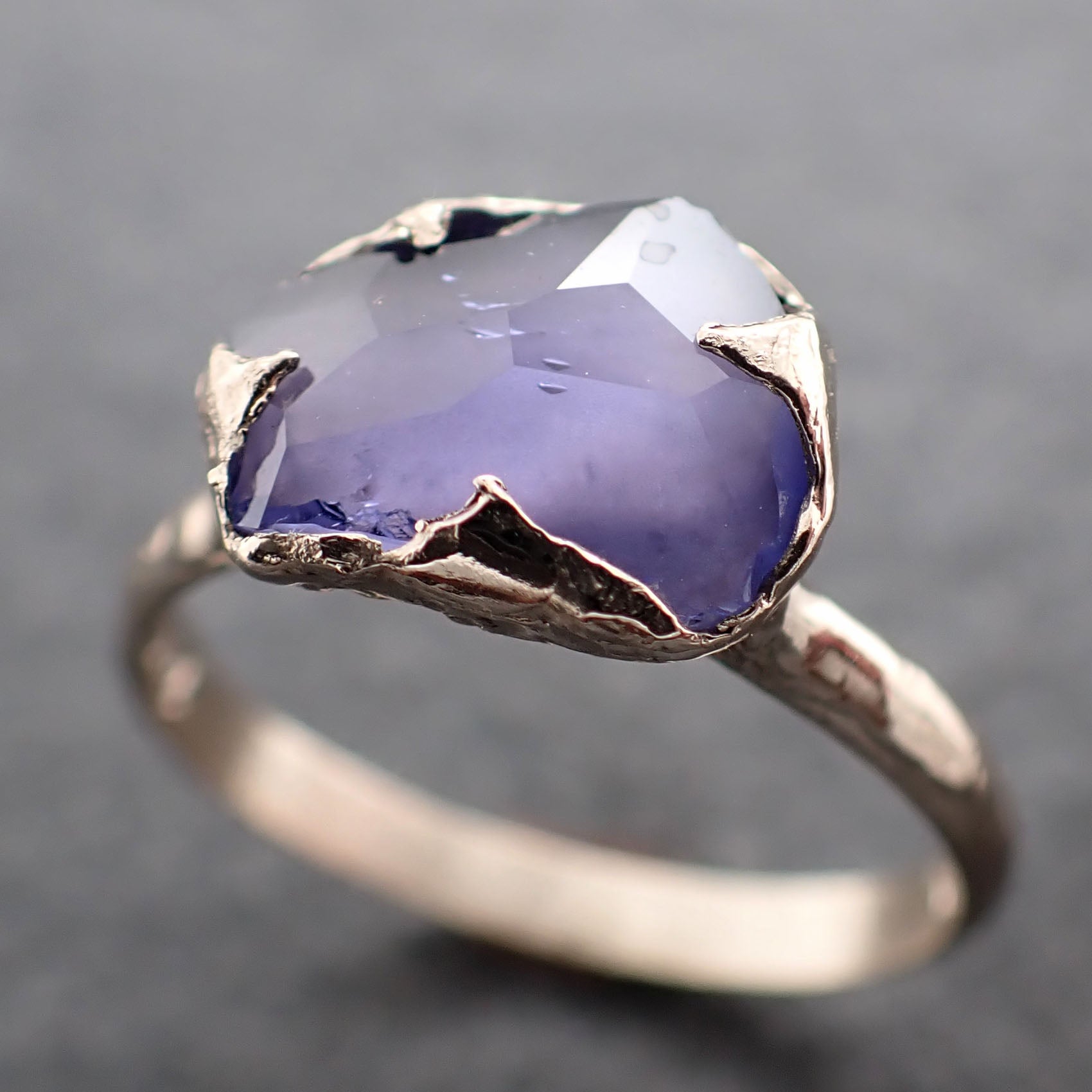 Partially Faceted lavender Sapphire Solitaire 18k white Gold Engagement Ring Wedding Ring Custom One Of a Kind Gemstone Ring 2793
