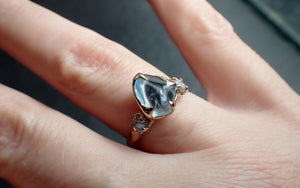Aquamarine Pebble candy polished and rough Diamond 14k Rose gold Solitaire gemstone multi stone ring 2738