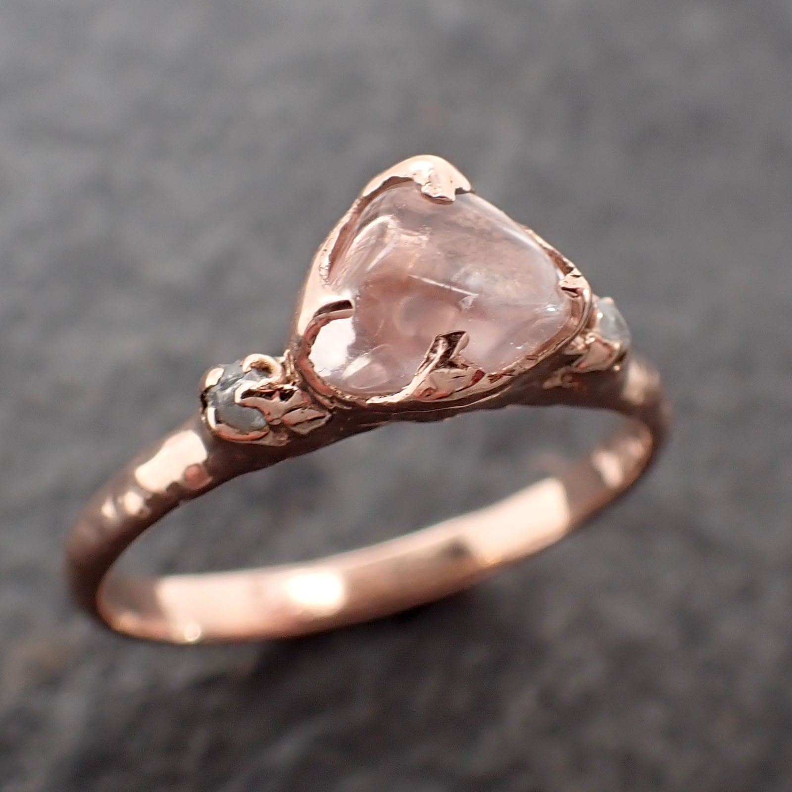 morganite pebble candy polished and rough diamond 14k rose gold gemstone multi stone ring 2737 Alternative Engagement