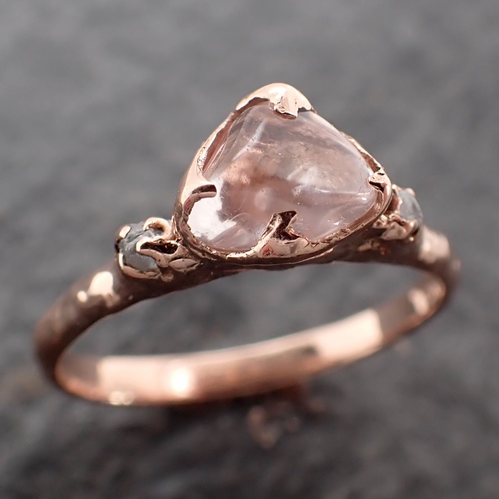 Morganite Pebble candy polished and rough Diamond 14k Rose gold gemstone multi stone ring 2737
