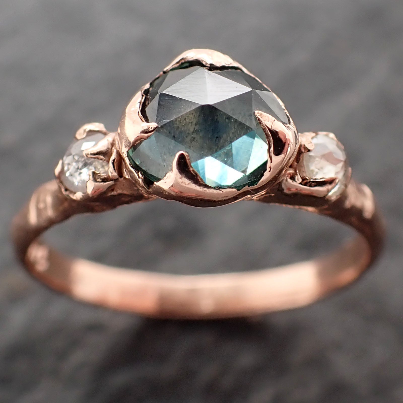 fancy cut blue montana sapphire and diamonds 14k rose gold engagement wedding ring custom gemstone ring multi stone ring 2741 Alternative Engagement
