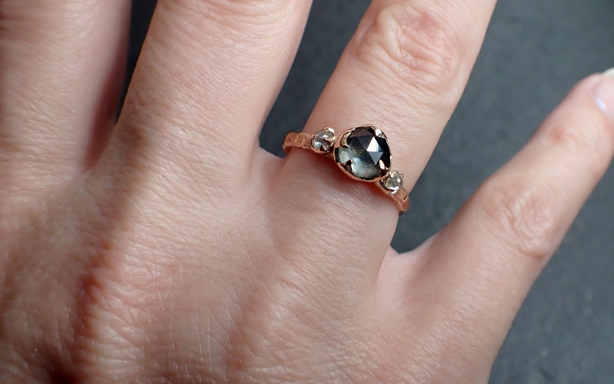 fancy cut blue montana sapphire and diamonds 14k rose gold engagement wedding ring custom gemstone ring multi stone ring 2741 Alternative Engagement