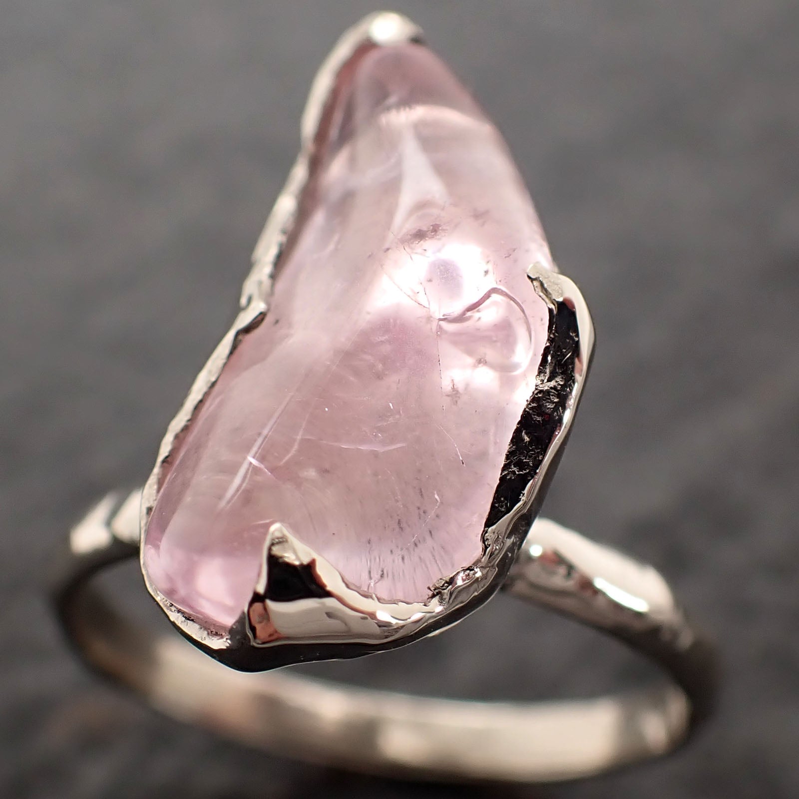 Morganite Pebble candy polished White 14k gold Solitaire gemstone ring 2746