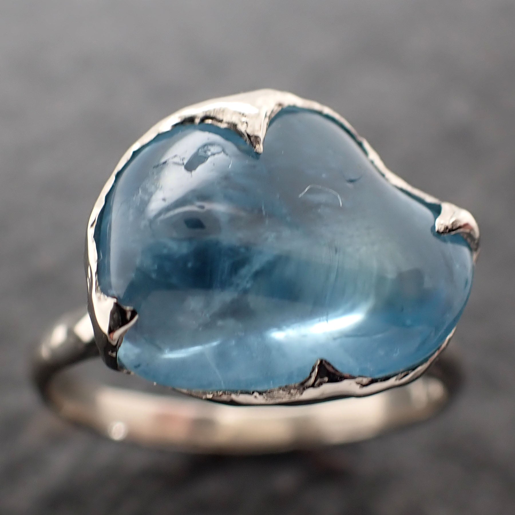 tumbled Aquamarine Solitaire Ring 14k gold Custom One Of a Kind Gemstone Ring Bespoke byAngeline 2749