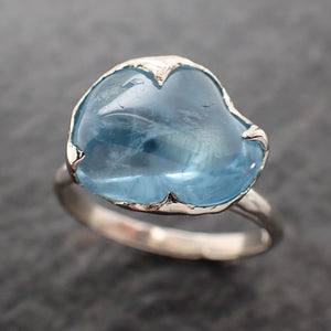 Tumbled pebble candy Aquamarine Solitaire Ring 14k White gold Custom One Of a Kind Gemstone Ring Bespoke byAngeline 2749