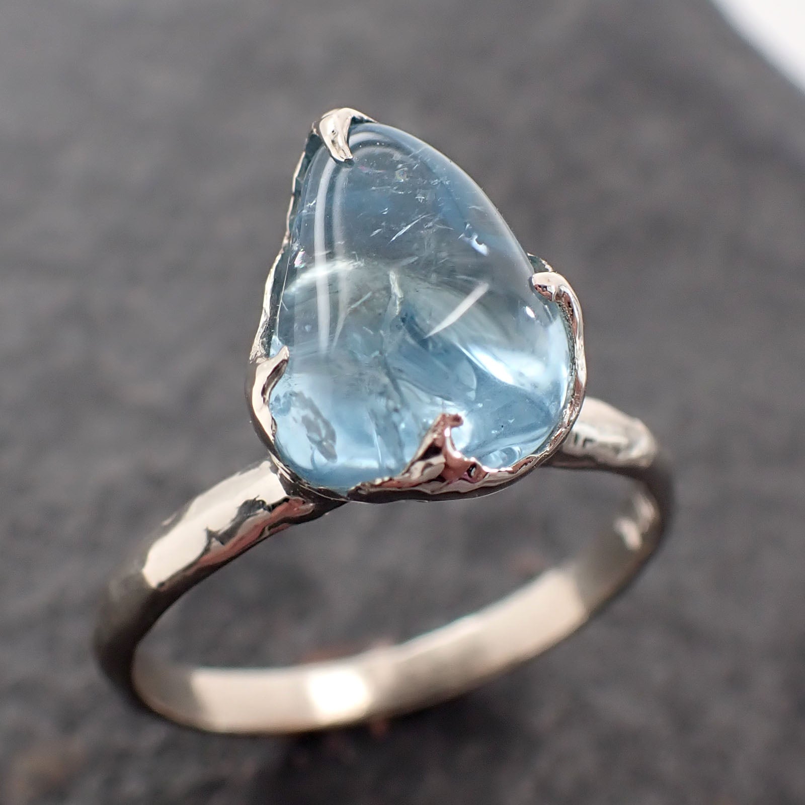 tumbled Aquamarine Solitaire Ring 14k gold Custom One Of a Kind Gemstone Ring Bespoke byAngeline 2751