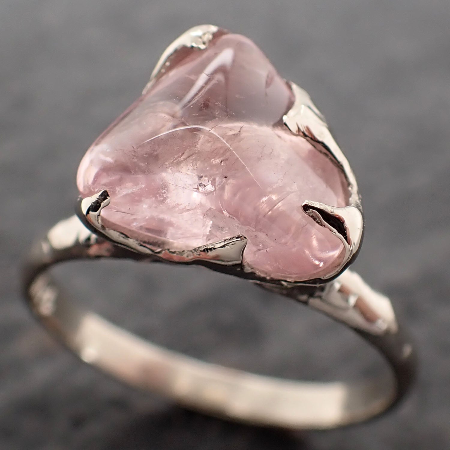 Morganite Pebble candy polished White 14k gold Solitaire gemstone ring 2747