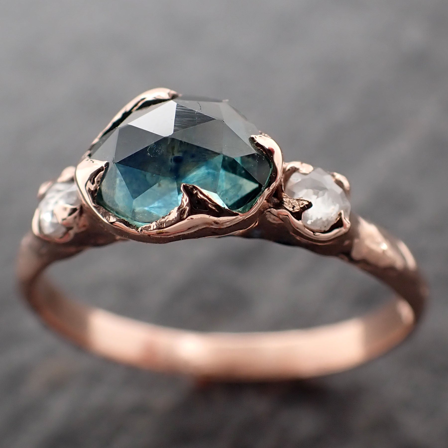 fancy cut blue montana sapphire and diamonds 14k rose gold engagement wedding ring custom gemstone ring multi stone ring 2753 Alternative Engagement