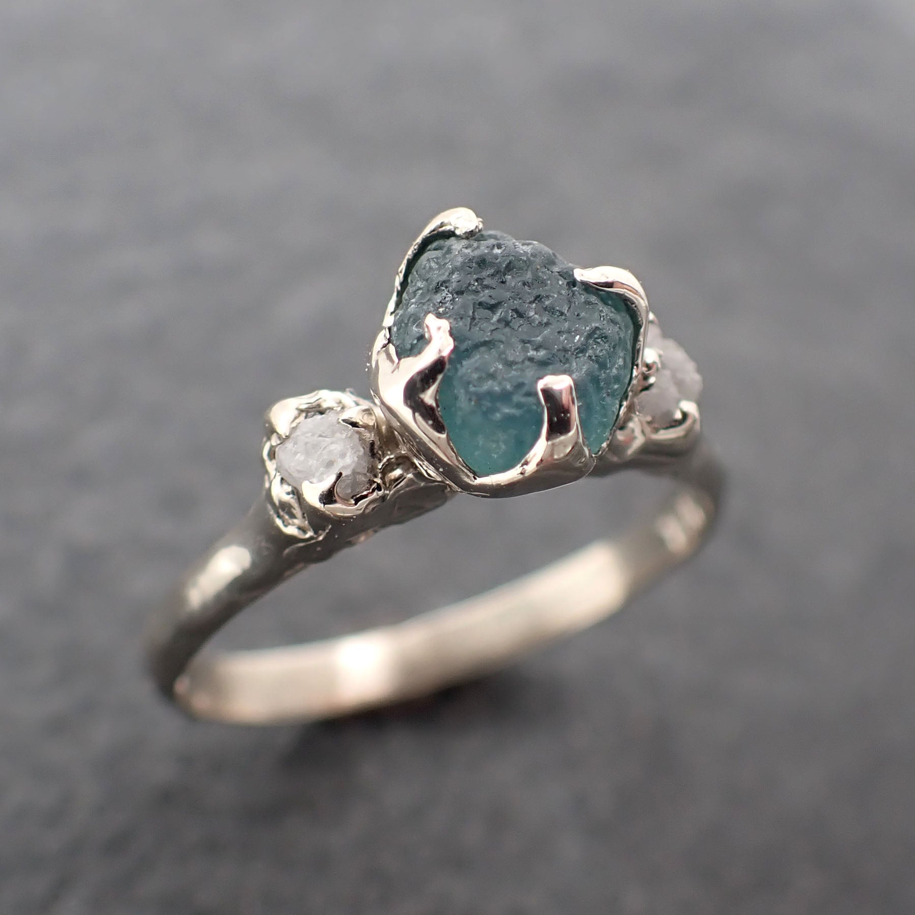 Raw Montana Sapphire Diamond White Gold Engagement Wedding Ring Custom One Of a Kind Gemstone Multi stone Ring 2404