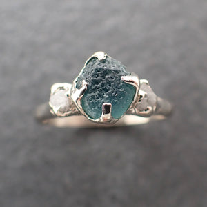 raw montana sapphire diamond white gold engagement wedding ring custom one of a kind gemstone multi stone ring 2404 Alternative Engagement